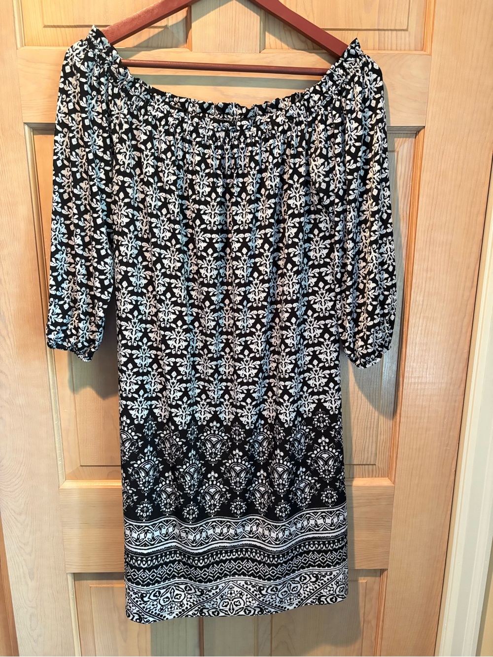 Tacera Black and White Off-Shoulder Patterned Dress